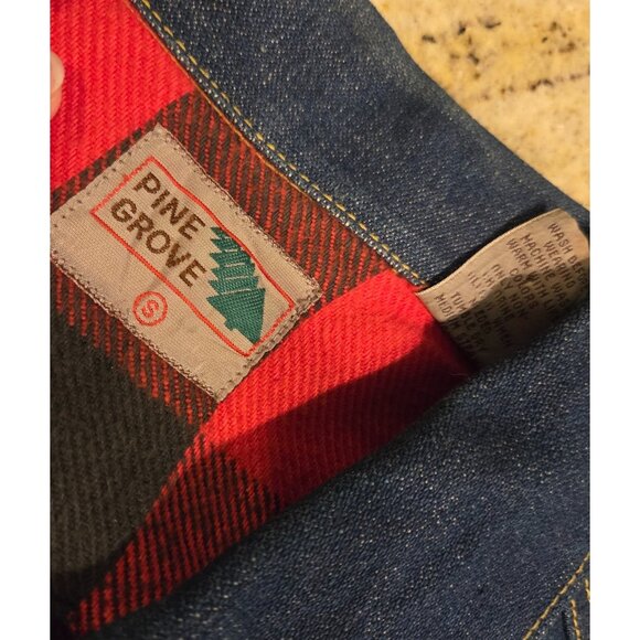 Pine Grove Men's Sz S Red Plaid Flannel Lined Denim Jacket  Trucker - Picture 8 of 16